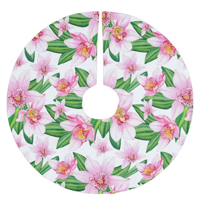 Akvarell Orkidéer Design 12   Julgransmatta Borstad Polyester (Framsidan)