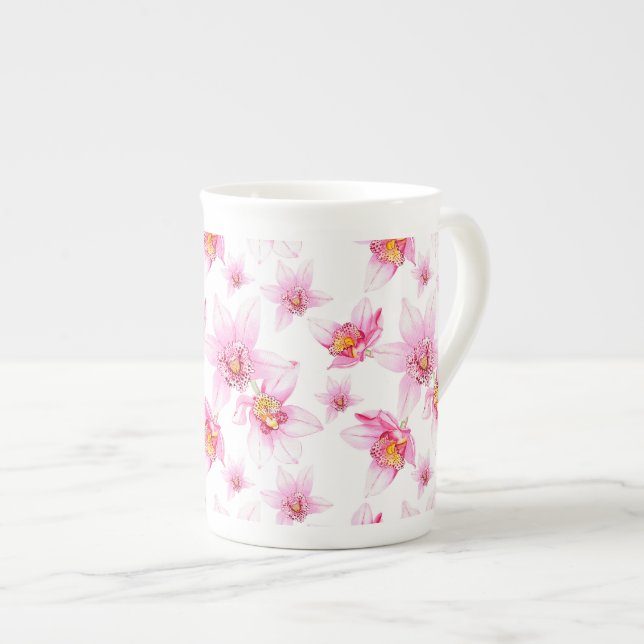 Akvarell Orkidéer Design 15  Benporslin Mugg (Framsida höger)
