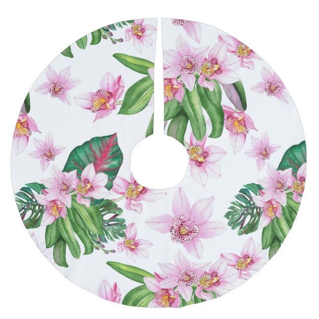 Akvarell Orkidéer Design 30  Julgransmatta Borstad Polyester (Framsidan)