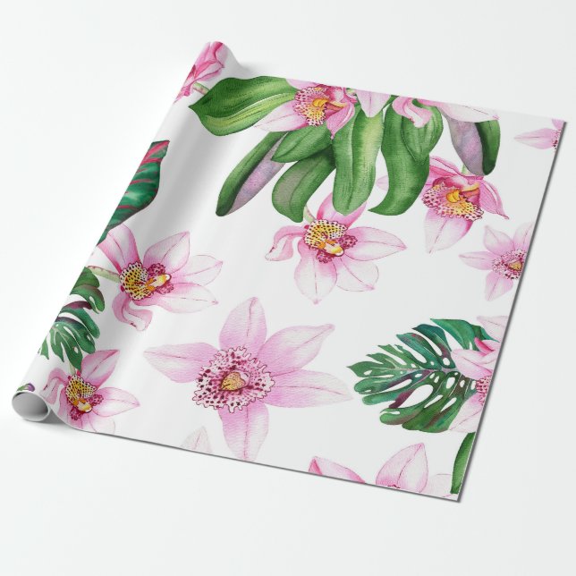 Akvarell Orkidéer Design 30  Presentpapper (Utrullad)
