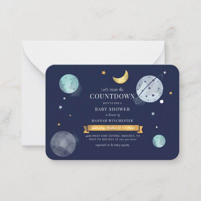 Akvarell Outer Space Baby Shower Anteckningskort (Framsida)
