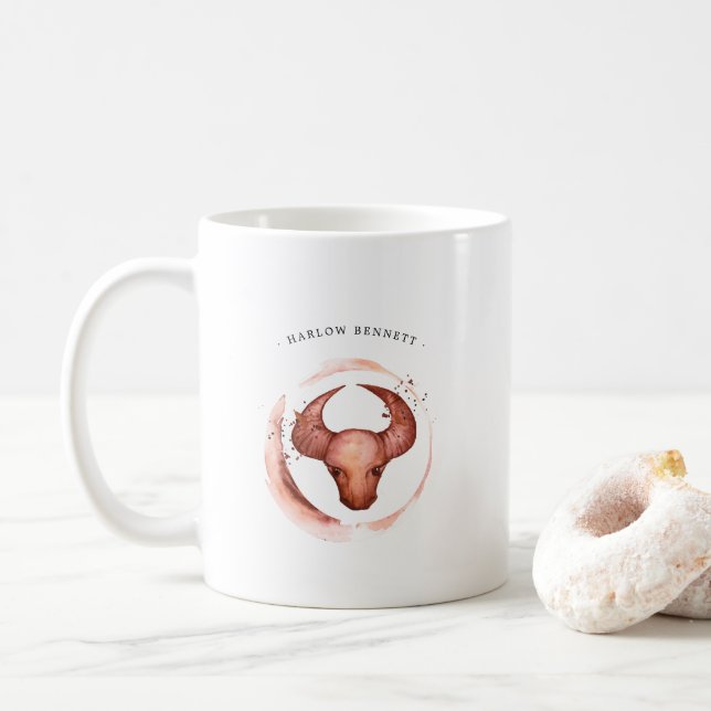 Akvarell Oxen Astrologi Stjärntecken | Monogram Kaffemugg (Med munk)