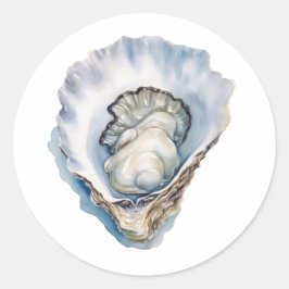 Akvarell Oyster Shell Runt Klistermärke
