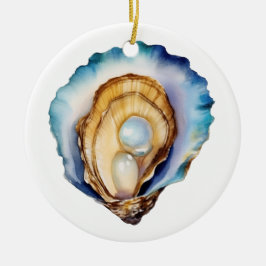 Akvarell Oyster Skal Julgransprydnad Keramik