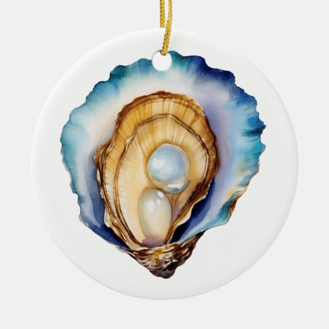 Akvarell Oyster Skal Julgransprydnad Keramik (Framsidan)