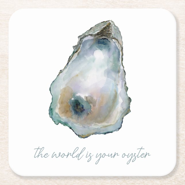 Akvarell Oyster Underlägg Papper Kvadrat (Framsidan)