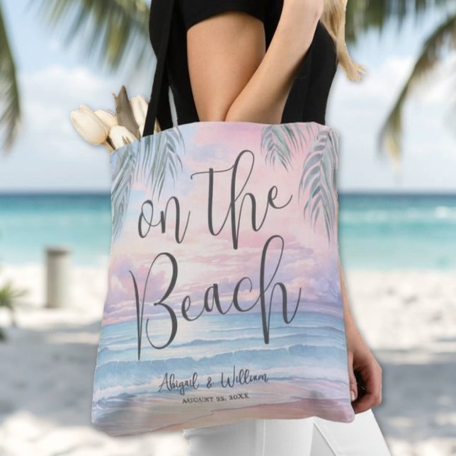 Akvarell på strandbröllop tygkasse (Watercolor On The Beach Wedding Tote Bag )