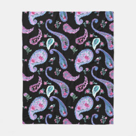 Akvarell Paisley Svart Lavendel Rosa Blå Fleecefilt