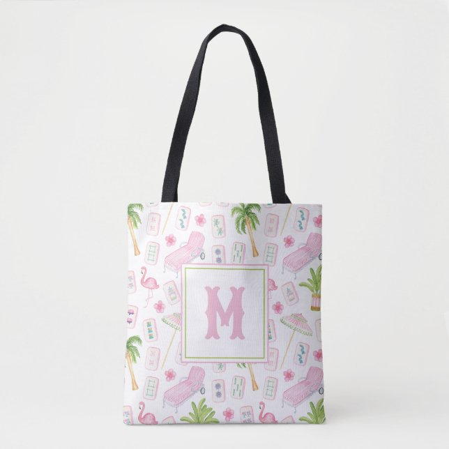 Akvarell Palm Beach Mahjong Monogram Tygkasse (Framsida)