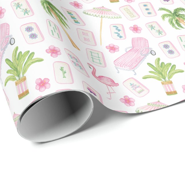 Akvarell Palm Beach Mahjong Presentpapper (Rullad Hörn)