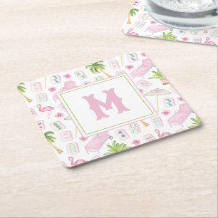 Akvarell Palm Beach Mahjong Underlägg Papper Kvadrat