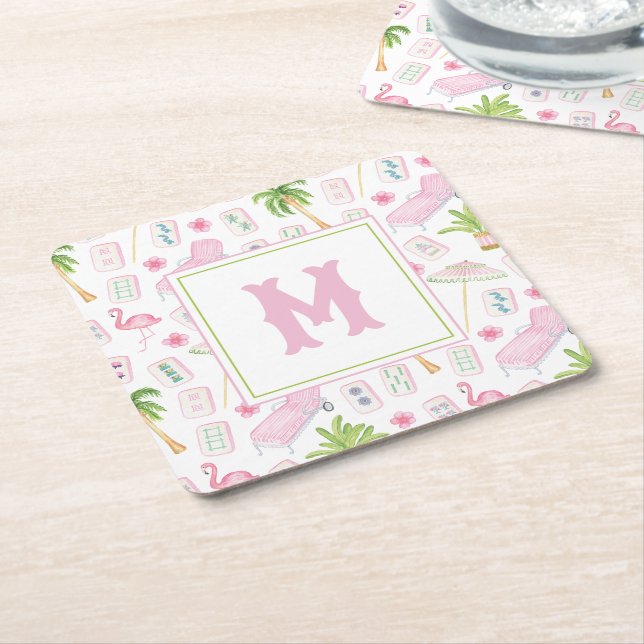 Akvarell Palm Beach Mahjong Underlägg Papper Kvadrat (Vinklad)
