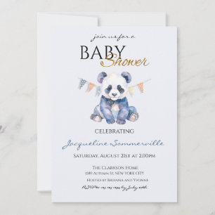 Akvarell Panda björn Baby Shower Inbjudningar