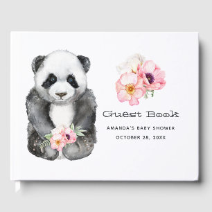 Akvarell Panda Blommig Flicka Bebis Shower Gästböcker