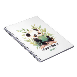 Akvarell Panda Läs En Bok Namn Anteckningsbok