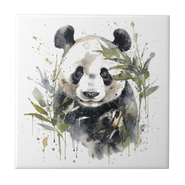 Akvarell Panda Trädgård Kakelplatta (Framsidan)