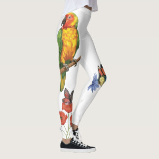 akvarell papegoja och fjärilar design leggings