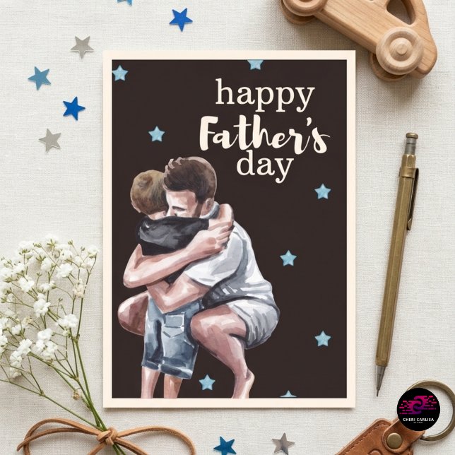 Akvarell Pappa Son Embrace Glad fars dag Helgkort (Skapare uppladdad)