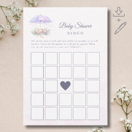 Akvarell Paraply Baby Shower Bingo Spelkort Inbjudningar