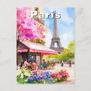 Akvarell Paris Eiffeltornet & Café Resa Vykort