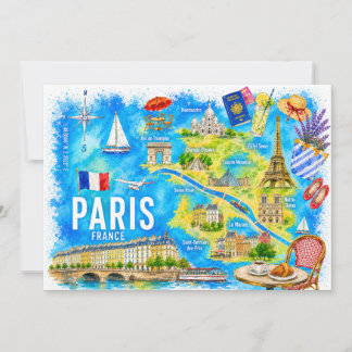Akvarell Paris Eiffeltornet Mat & Landmärke Inbjudningar