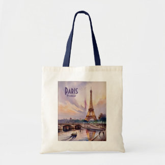 Akvarell Paris Eiffeltornet Siluett Retro Solnedgå Tygkasse