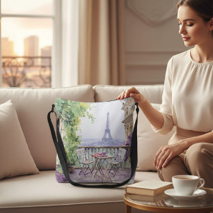 Akvarell Paris Fransk Café Eiffeltornet Present Axelväska