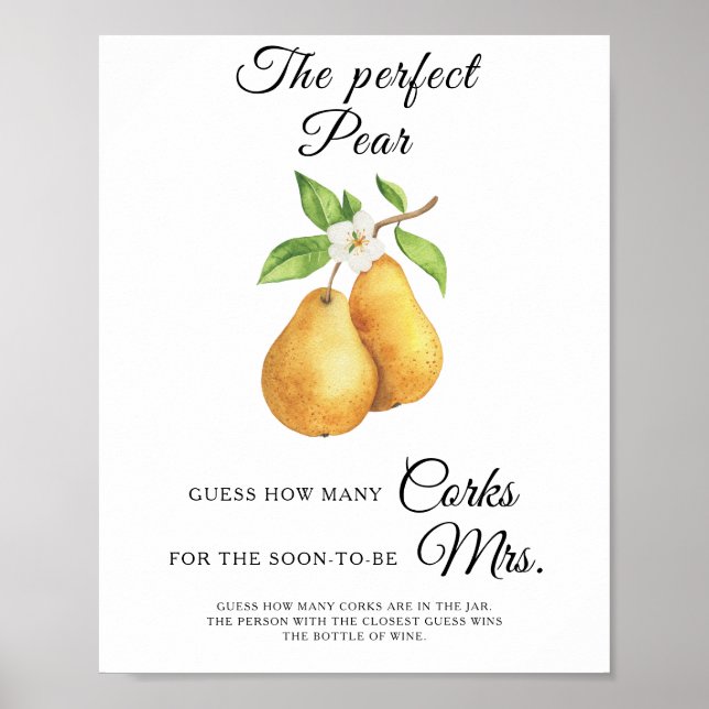 Akvarell Päron Bröllopsdusch Hur Många Korkar  Poster (Framsidan)
