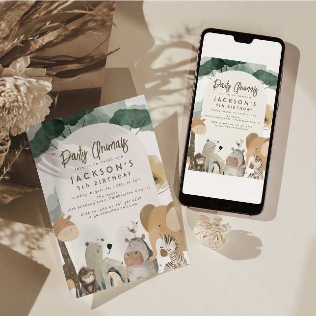 Akvarell Party Djur Födelsedagsfest Inbjudningar (Skapare uppladdad)