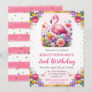 Akvarell Påsk Flamingo Vårblommor Födelsedag Inbjudningar