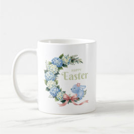 Akvarell Påsk Hydrangea Krans Söt Kanin Kaffemugg