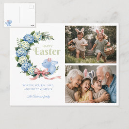 Akvarell Påsk Hydrangea Söt Kanin 2 Foto Vykort