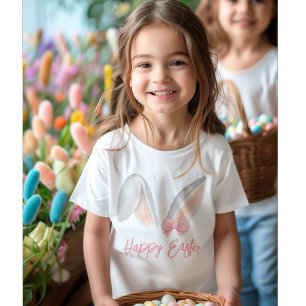 Akvarell Påsk Kaninöron med Rosa Rosett Vår T Shirt
