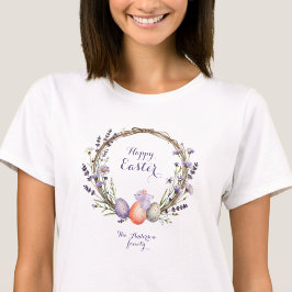Akvarell Påsk Lavendel Krans Ägg Söt Kanin T Shirt