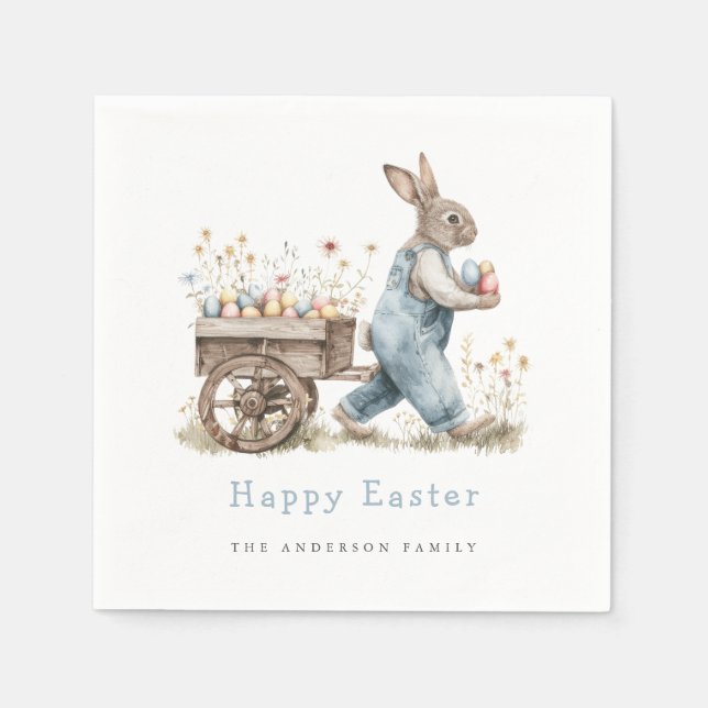 Akvarell Påskharen Äggsökning Pappersservett (Framsidan)