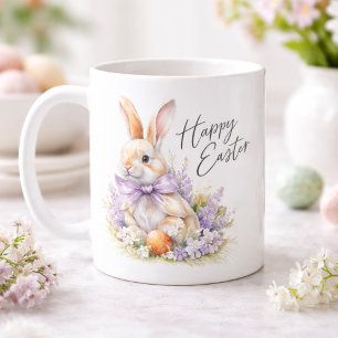 Akvarell Påskharen Lila Syren Glad Påsk Kaffemugg