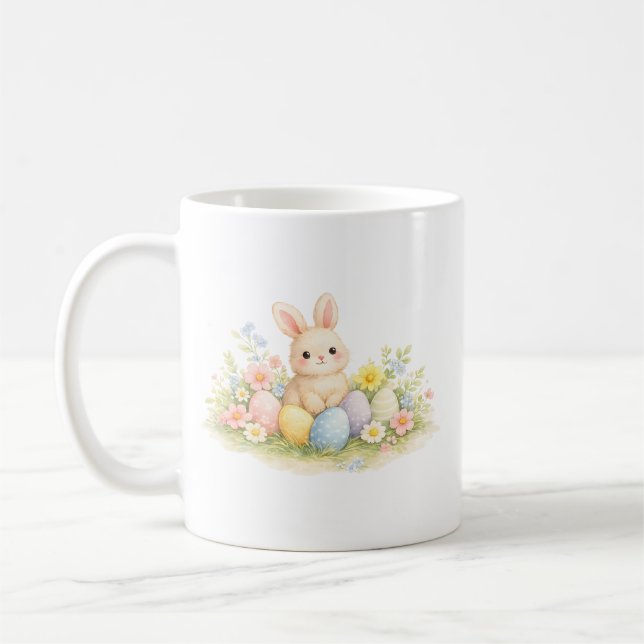 Akvarell Påskharen med Pastellaägg och Vår Kaffemugg (Vänster)