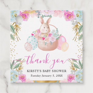 Akvarell Påskkanin och blommor Baby Shower Gåvor Etiketter