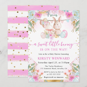 Akvarell Påskkanin och blommor Baby Shower Inbjudningar