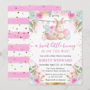 Akvarell Påskkanin och Blommor Baby Shower Inbjudningar