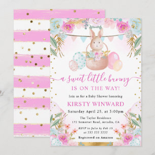 Akvarell Påskkanin och blommor Baby Shower Inbjudningar