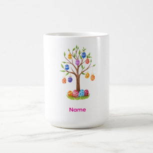 Akvarell påskträd med hängande dekorerade ägg kaffemugg