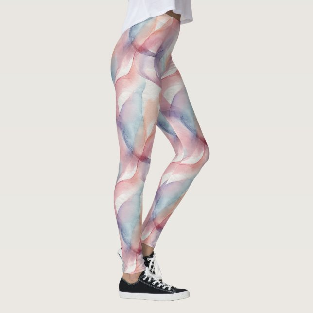 Akvarell Pastell Abstrakt Mjuk Estetisk Mönster Leggings (Höger)