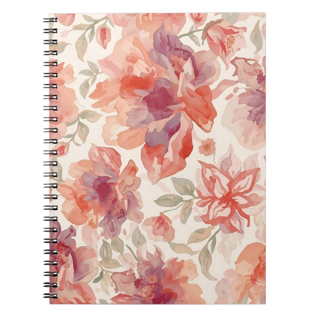 Akvarell Pastell Blommor Ljus Orange Anteckningsbok (Framsidan)