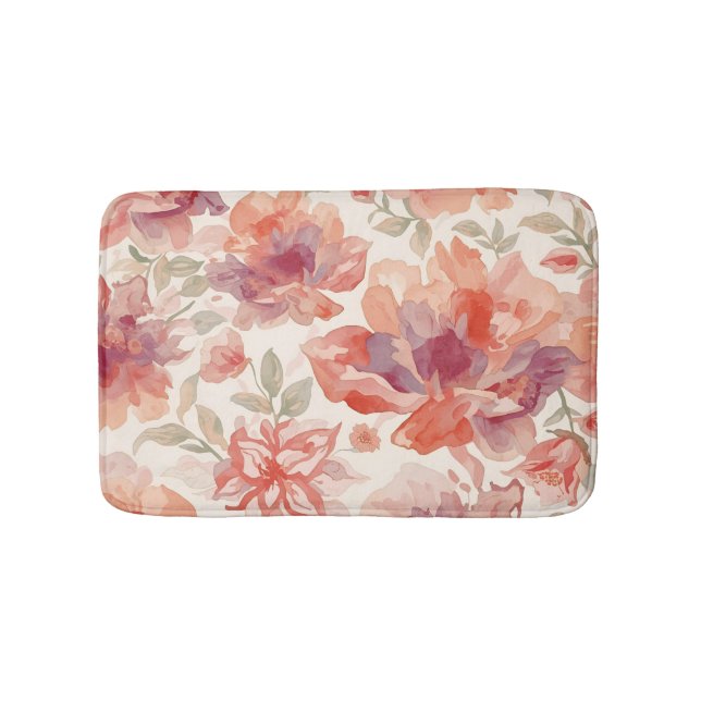 Akvarell Pastell Blommor Ljus Orange Badrumsmatta (Framsidan)