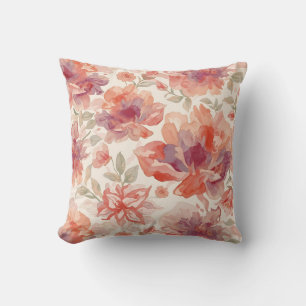 Akvarell Pastell Blommor Ljus Orange Kudde