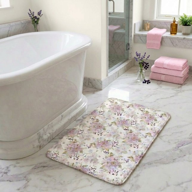 Akvarell Pastell Botaniskt Vildblommönster Badrumsmatta (Watercolor Pastel Botanical Wildflower Pattern Bath Mat)