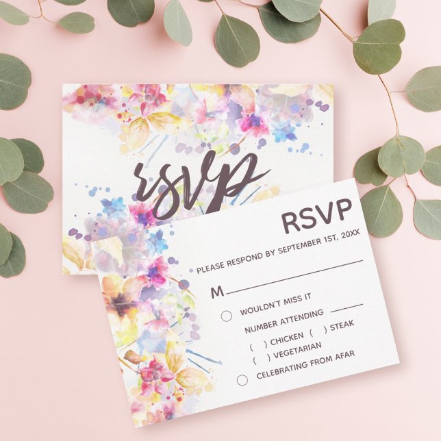 Akvarell Pastell Flerblommig | Val av måltid RSVP Inbjudningar (Skapare uppladdad)
