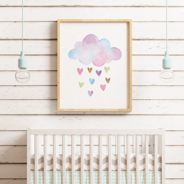 Akvarell Pastell Hjärtan Moln Baby Flicka Nurseri Poster (Skapare uppladdad)