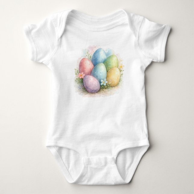 Akvarell Pastell Påskägg med Blommor  T Shirt (Framsida)